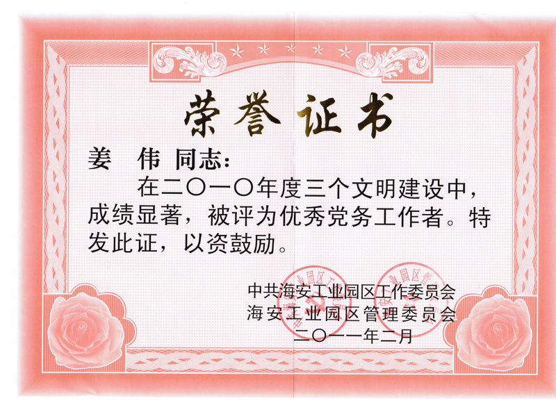 2010年度优秀党务工作者